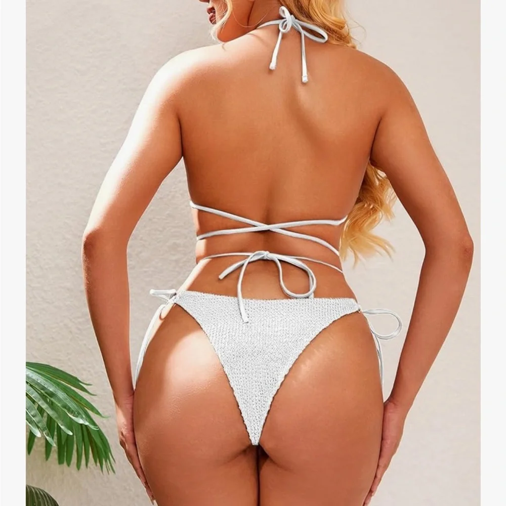 NWT Hisaguhe White Textured Triangle Bikini Wrap Around Set Size S